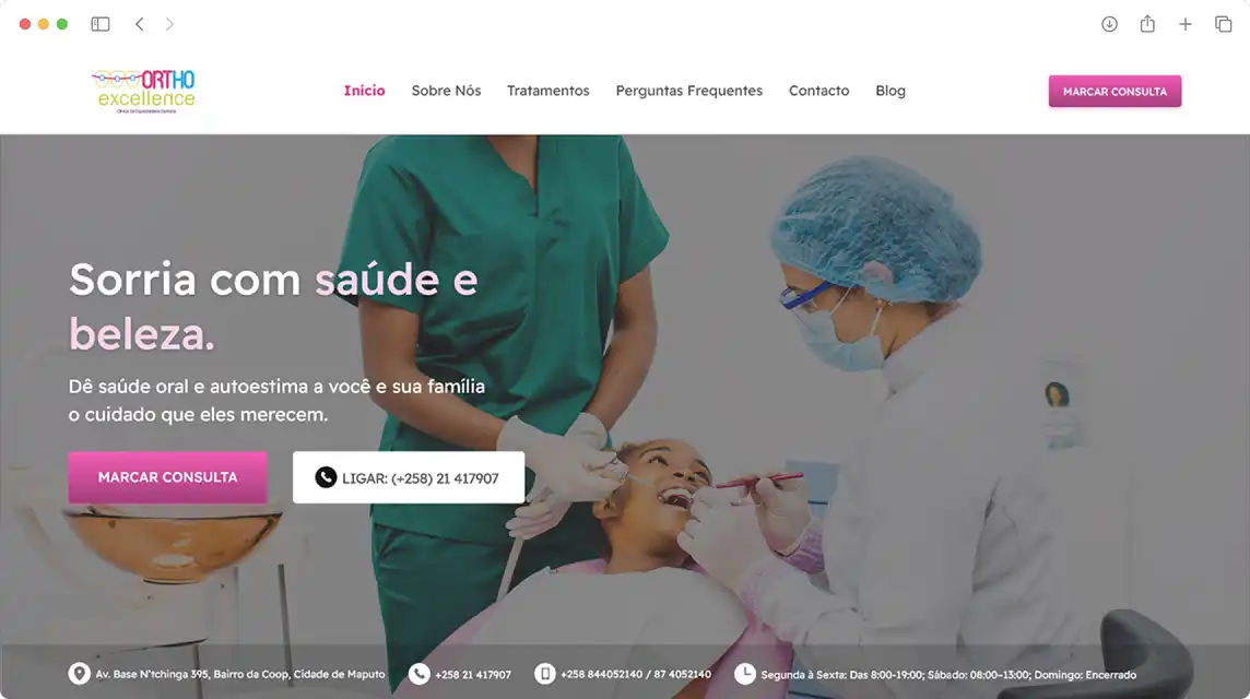 Screenshot da página inicial da OrthoExcellence