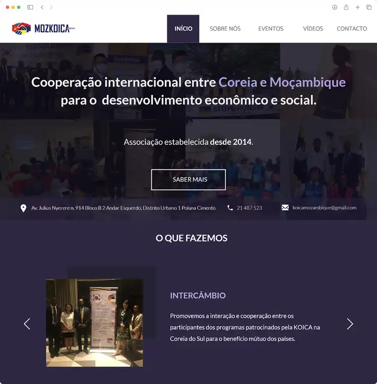 Screenshot da página inicial da Mozkoica