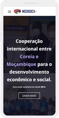 Versão mobile da página inicial da MozKoica