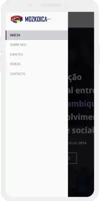 Versão mobile do menu principal do site da MozKoica