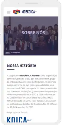Versão mobile da página que fala sobre a MozKoica