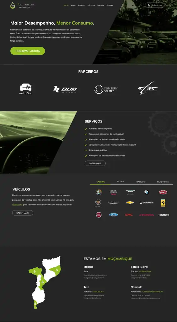 Screenshot da página inicial do site da Fuel Injection Technology